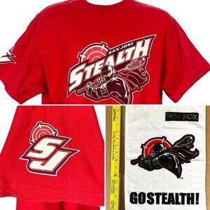 San Jose Stealth NLL Lacrosse SGA Towel + Mens T-Shirt size Large w/Fade 2004-09